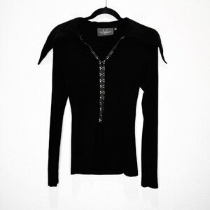 Killstar Ribbed Hook Witchy Exaggerated Collar Stretch Shirt Goth Punk Rock Vamp